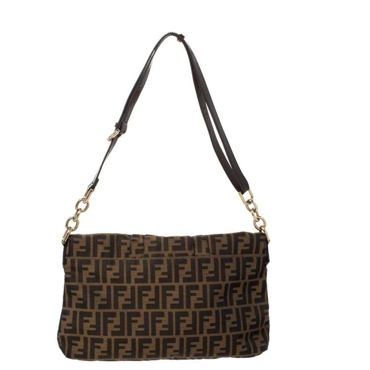 مملوكة مسبقًا Fendi Tobacco Zucca Canvas and Patent Leather Mia Flap Bag