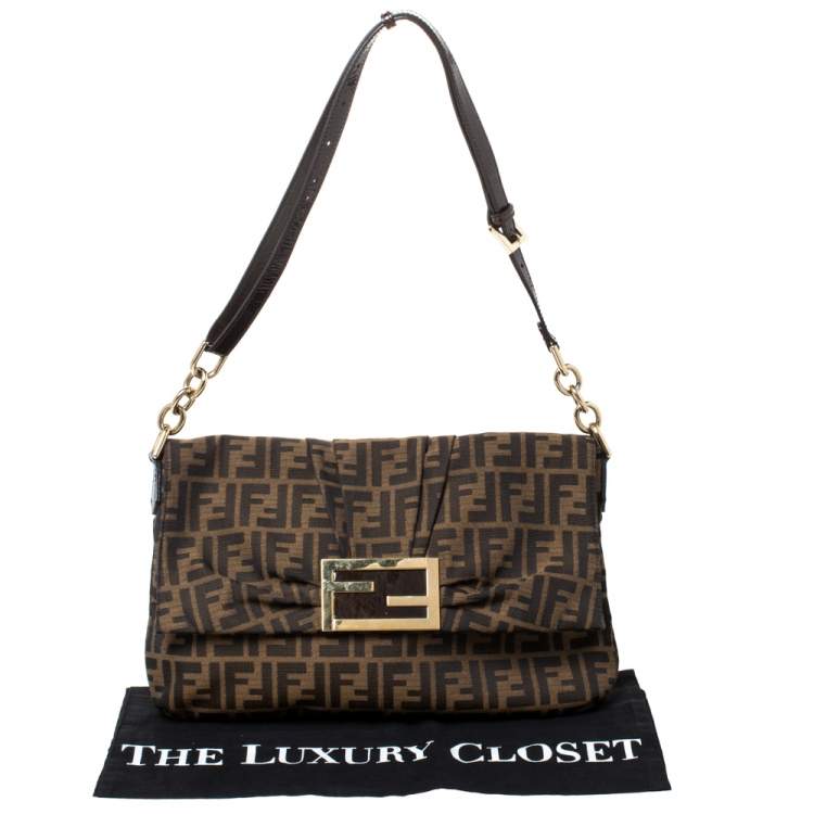 مملوكة مسبقًا Fendi Tobacco Zucca Canvas and Patent Leather Mia Flap Bag