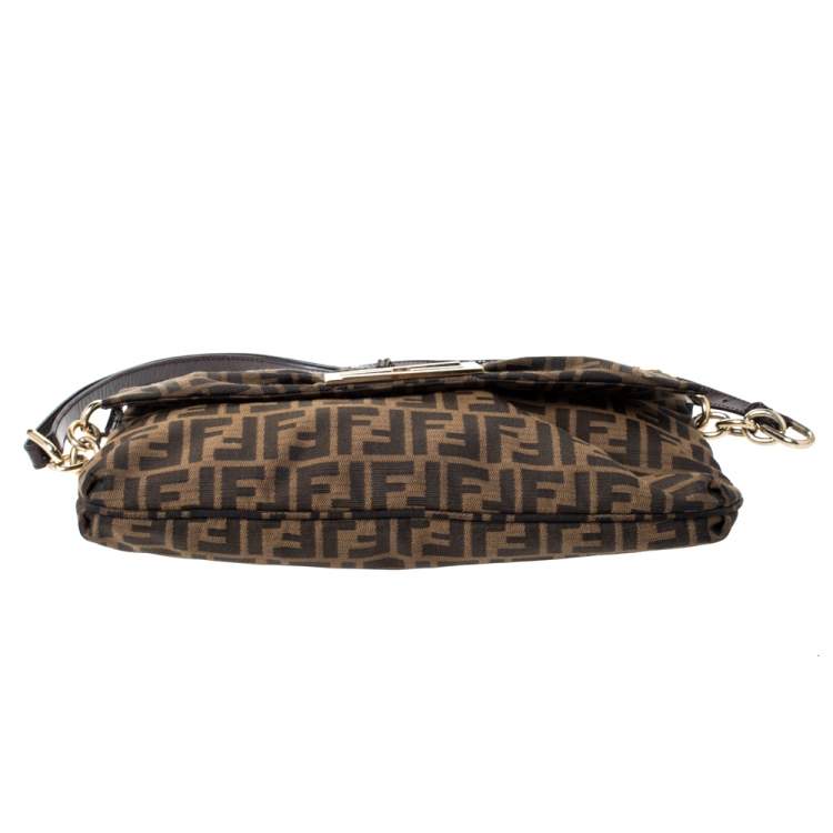 مملوكة مسبقًا Fendi Tobacco Zucca Canvas and Patent Leather Mia Flap Bag