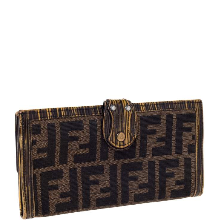 Pre Owned Fendi Tobacco Zucca Canvas and Leather Continental Wallet 
