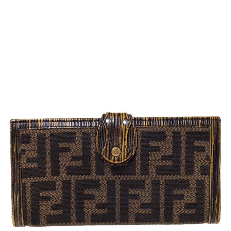 Pre Owned Fendi Tobacco Zucca Canvas and Leather Continental Wallet 