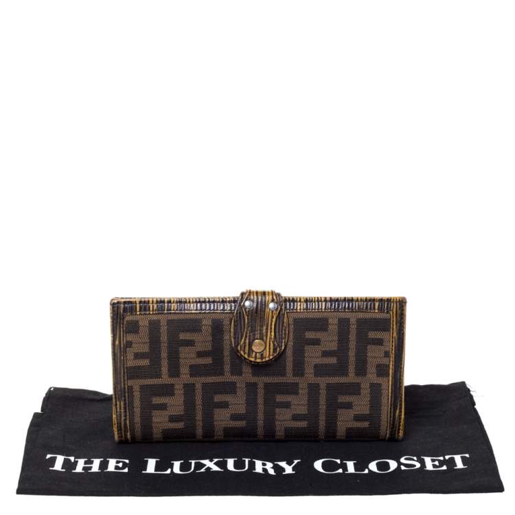 Pre Owned Fendi Tobacco Zucca Canvas and Leather Continental Wallet 