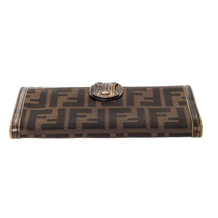 Pre Owned Fendi Tobacco Zucca Canvas and Leather Continental Wallet 
