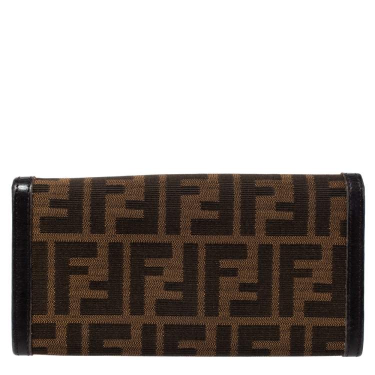 Pre Owned Fendi Tobacco Zucca Canvas and Leather Continental Flap Wallet