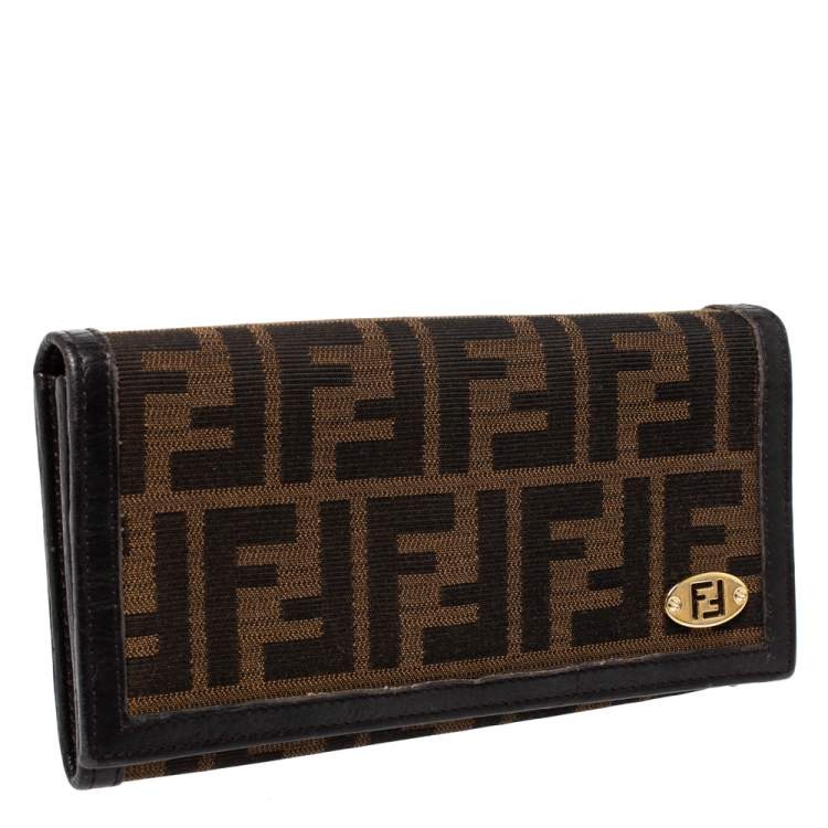 Pre Owned Fendi Tobacco Zucca Canvas and Leather Continental Flap Wallet