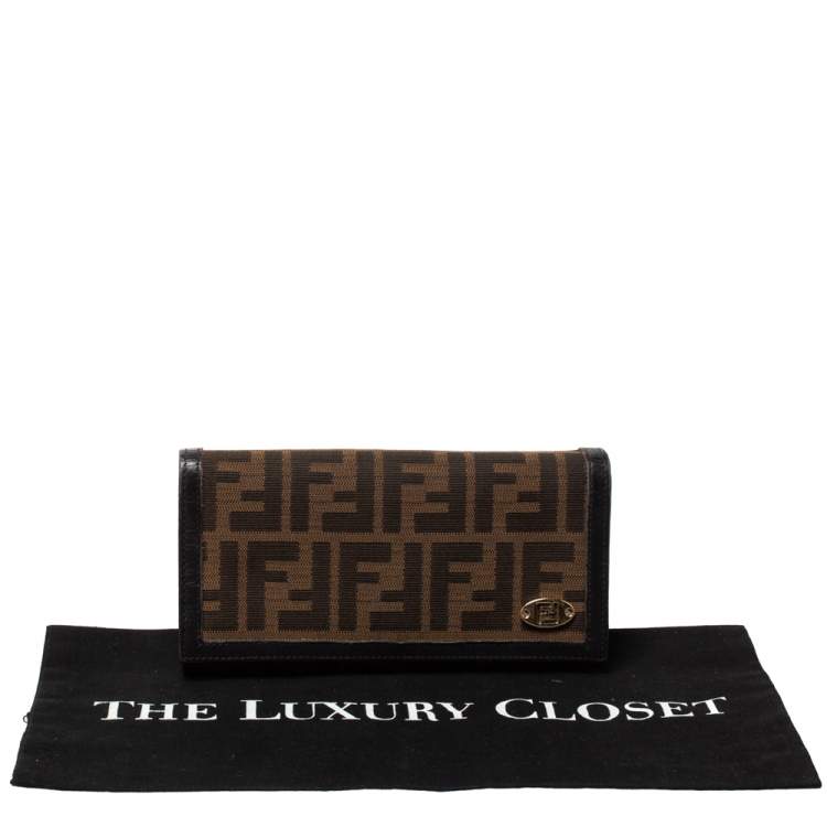 Pre Owned Fendi Tobacco Zucca Canvas and Leather Continental Flap Wallet