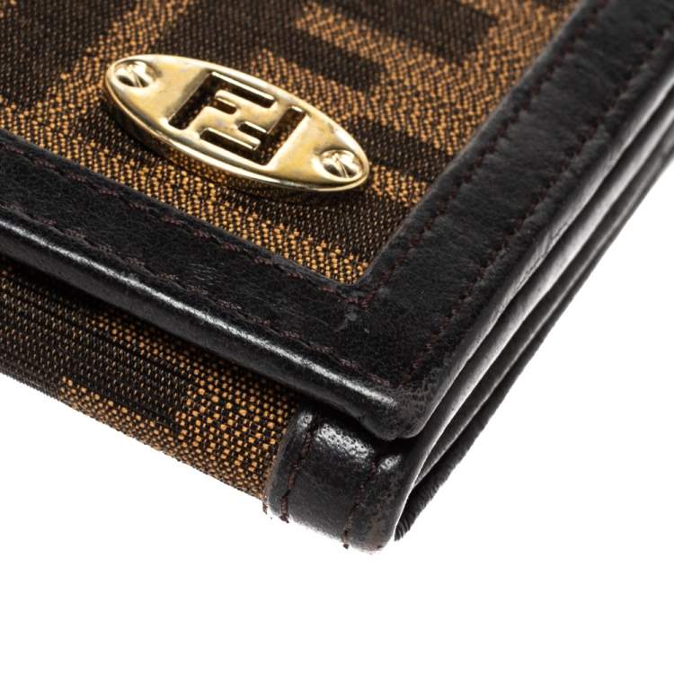 Pre Owned Fendi Tobacco Zucca Canvas and Leather Continental Flap Wallet
