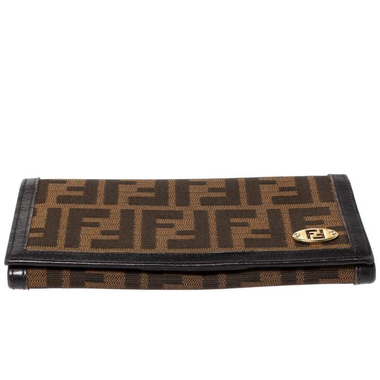 Pre Owned Fendi Tobacco Zucca Canvas and Leather Continental Flap Wallet