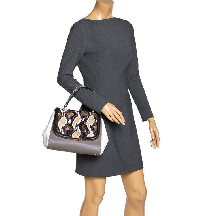 Pre Owned Fendi Multicolor Leather and Python Silvana Top Handle Bag