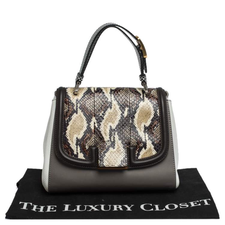 Pre Owned Fendi Multicolor Leather and Python Silvana Top Handle Bag