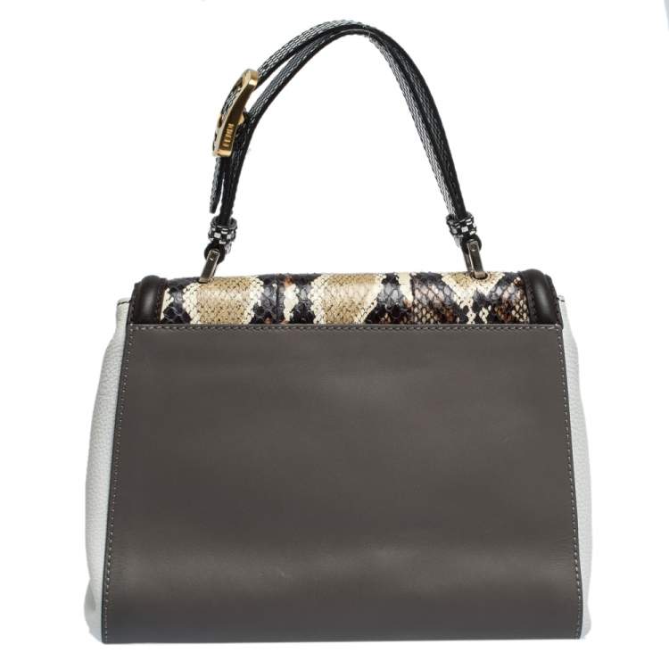 Pre Owned Fendi Multicolor Leather and Python Silvana Top Handle Bag