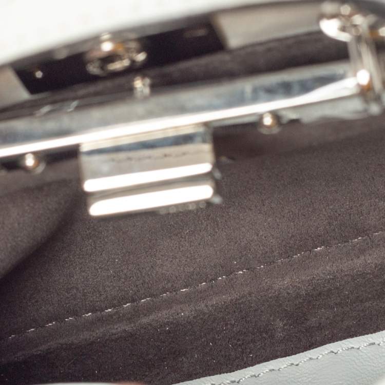 Pre Owned Fendi White Leather Micro Peekaboo Flowerland Top Handle Bag