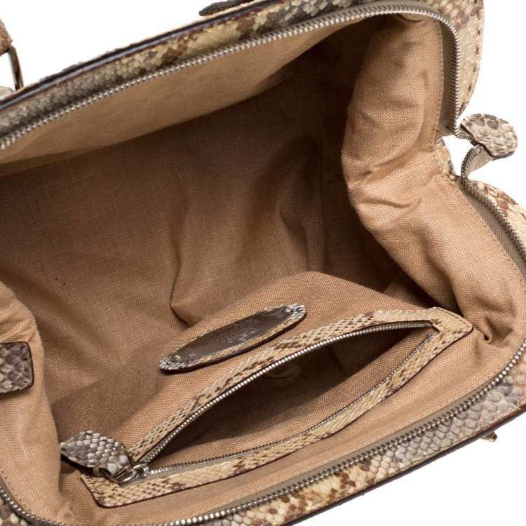 Pre Owned Fendi Beige/Brown Zucca Coated Canvas, Rattan and Python Adele Satchel 