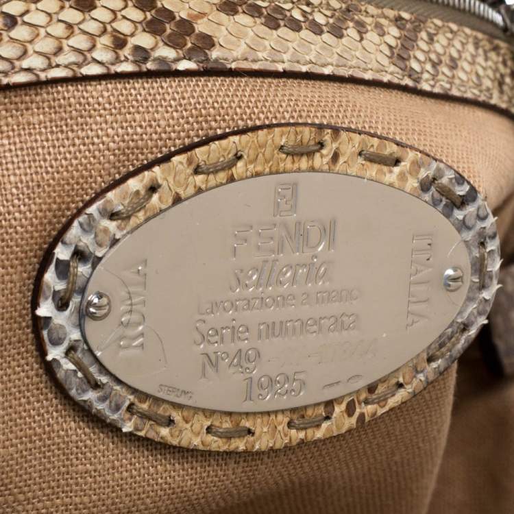 Pre Owned Fendi Beige/Brown Zucca Coated Canvas, Rattan and Python Adele Satchel 