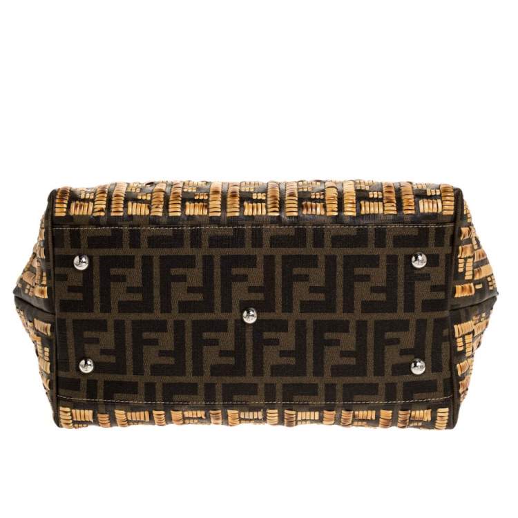 Pre Owned Fendi Beige/Brown Zucca Coated Canvas, Rattan and Python Adele Satchel 