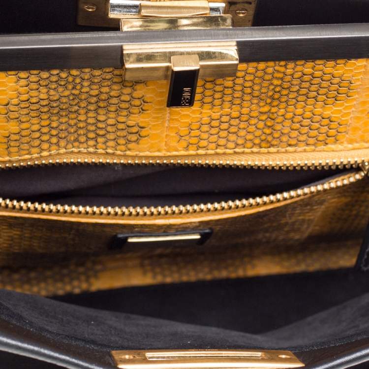 Pre Owned Fendi Black Leather with Suede and Python Lining Large Peekaboo Top Handle Bag