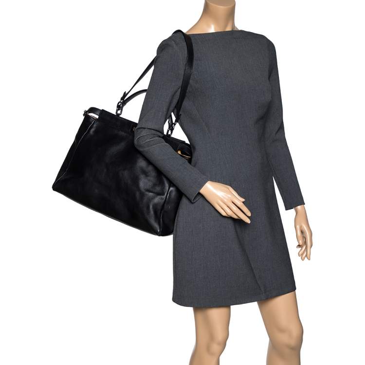 Pre Owned Fendi Black Leather with Suede and Python Lining Large Peekaboo Top Handle Bag