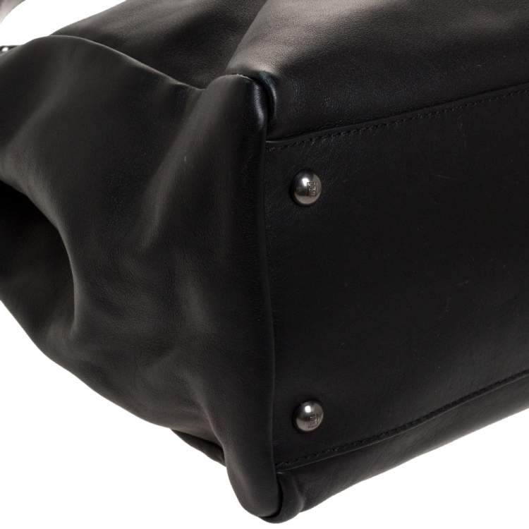 Pre Owned Fendi Black Leather with Suede and Python Lining Large Peekaboo Top Handle Bag