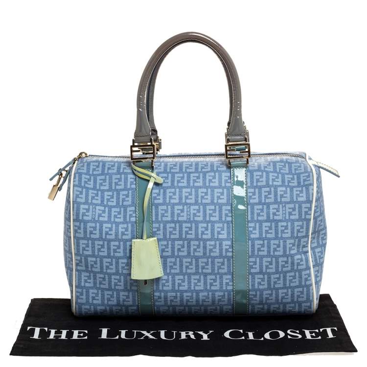 Pre Owned Fendi Multicolor Zucchino Coated Canvas and Patent Leather Forever Bauletto Boston Bag