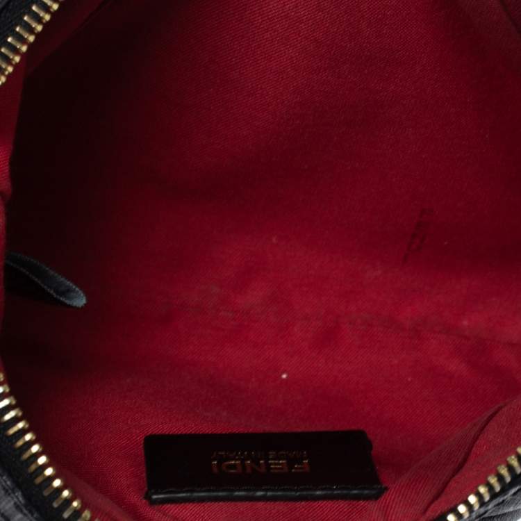 Pre Owned Fendi Black Zucchino Coated Canvas Baguette Chain Bag
