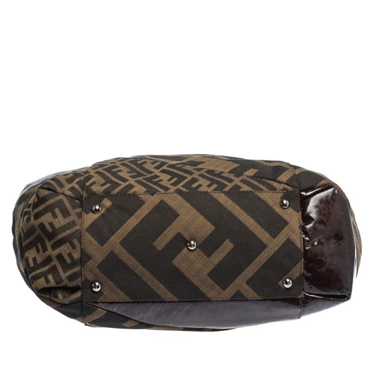Pre Owned Fendi Tobacco Zucca Canvas and Patent Leather Raddica Boston Bag