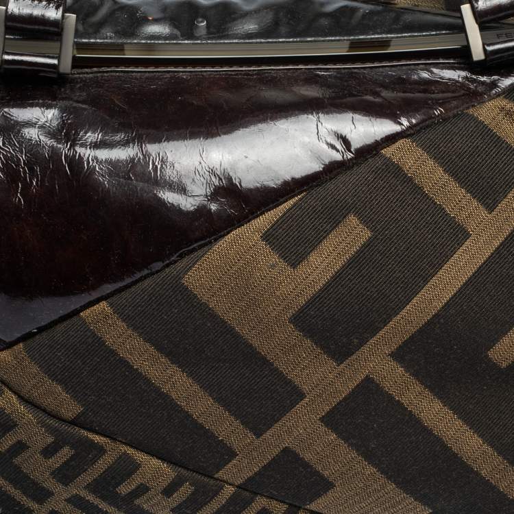Pre Owned Fendi Tobacco Zucca Canvas and Patent Leather Raddica Boston Bag
