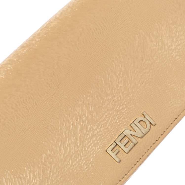 Pre Owned Fendi Beige Patent Leather Logo Flap Continental Wallet