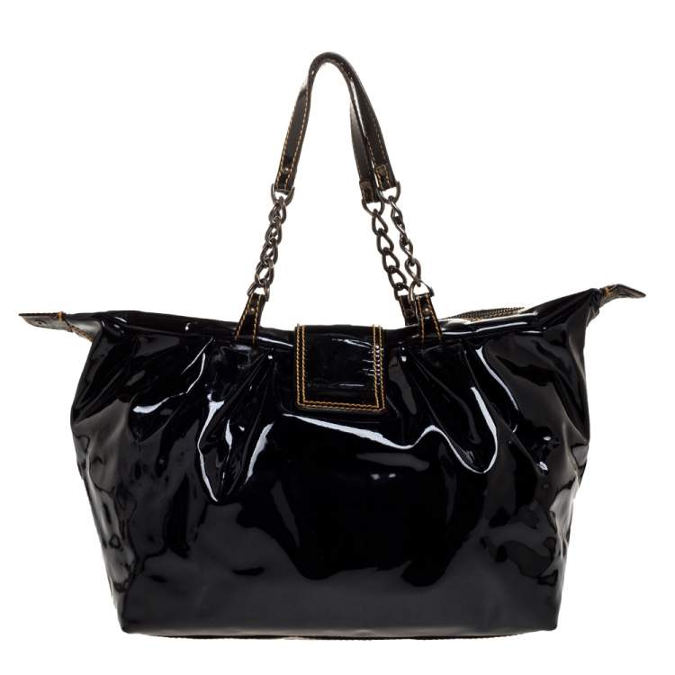 Pre Owned Fendi Black Patent Leather B Bis Satchel