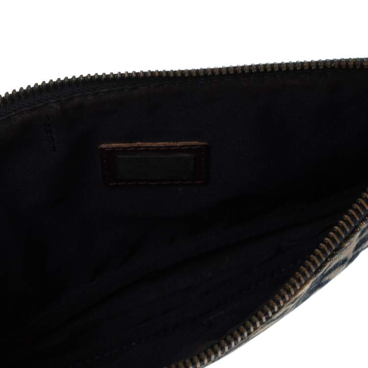 Pre Owned Fendi Navy Blue Embossed Denim Baguette Bag