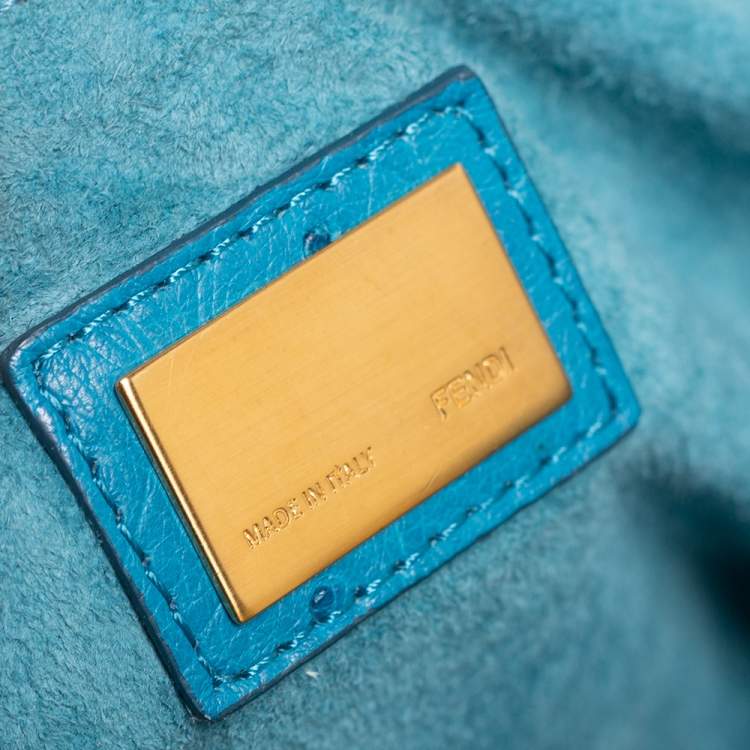Pre Owned Fendi Aqua Blue Ostrich Large Peekaboo Top Handle Bag