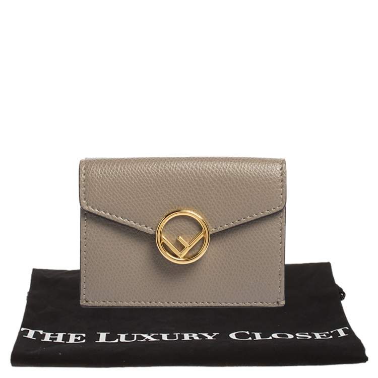 Pre Owned Fendi Beige Leather Micro Trifold Compact Wallet
