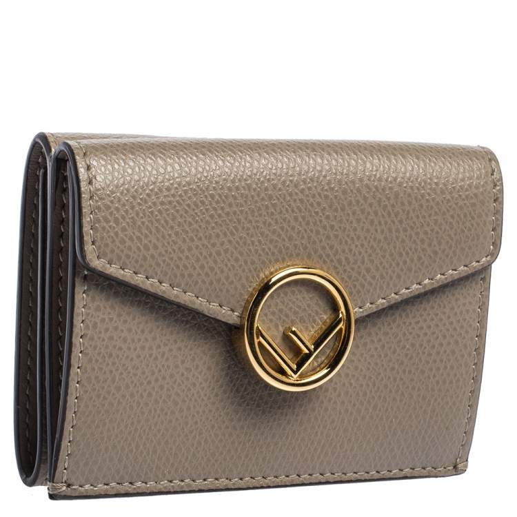 Pre Owned Fendi Beige Leather Micro Trifold Compact Wallet