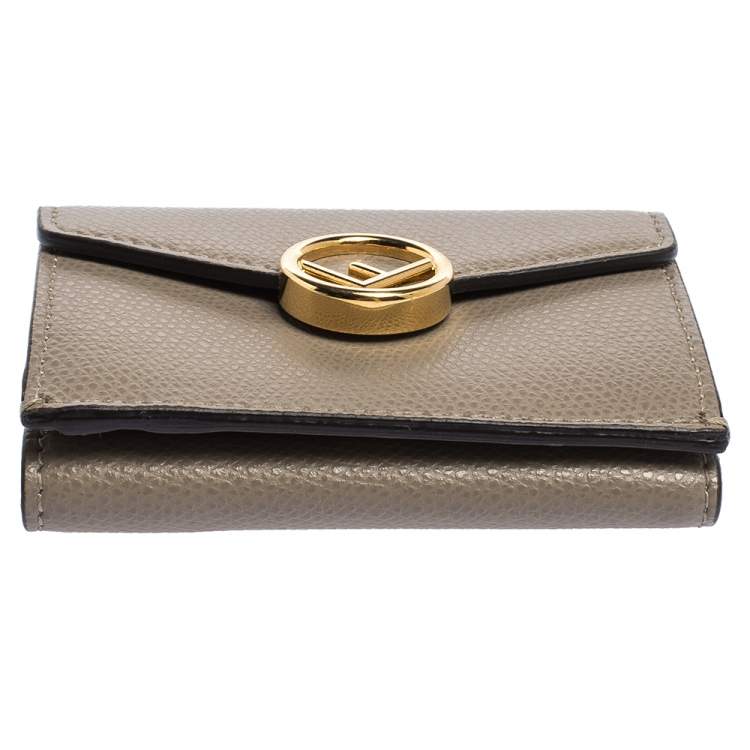 Pre Owned Fendi Beige Leather Micro Trifold Compact Wallet