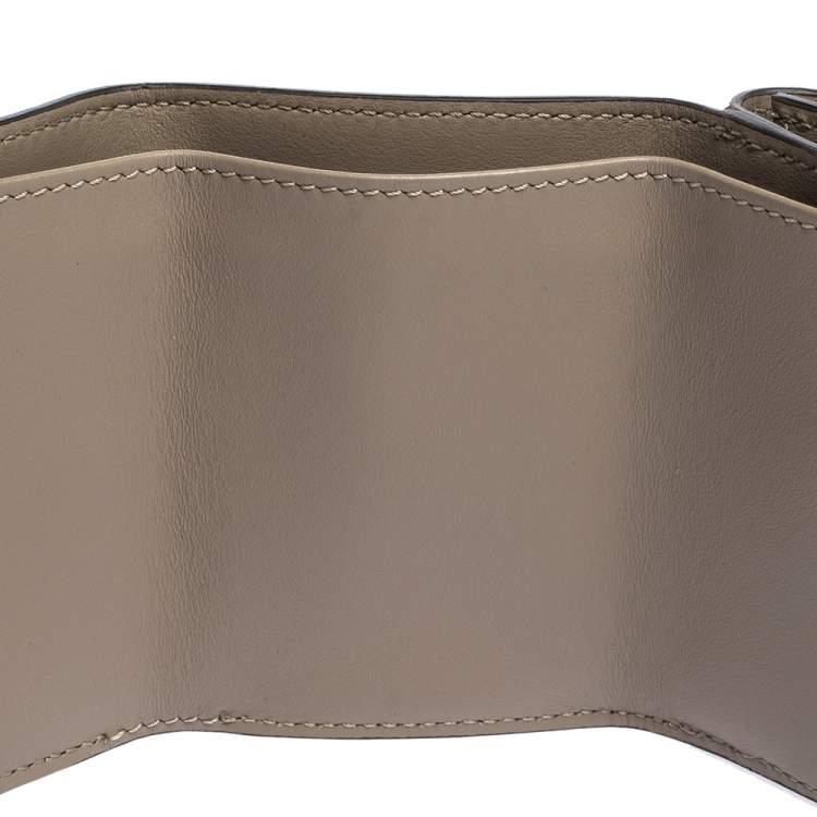 Pre Owned Fendi Beige Leather Micro Trifold Compact Wallet
