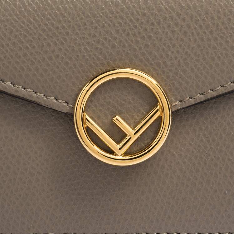 Pre Owned Fendi Beige Leather Micro Trifold Compact Wallet