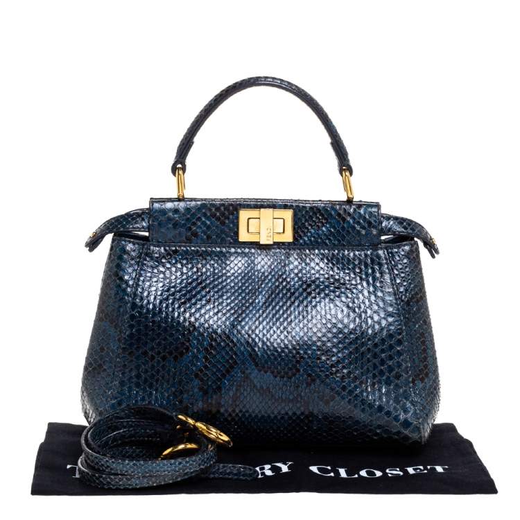 Pre Owned Fendi Blue Python Mini Peekaboo Top Handle Bag