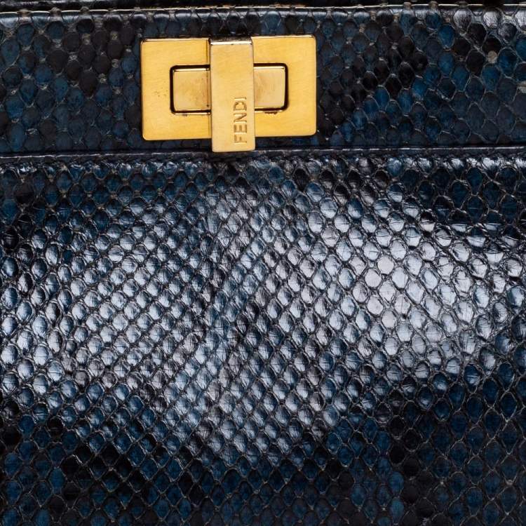 Pre Owned Fendi Blue Python Mini Peekaboo Top Handle Bag