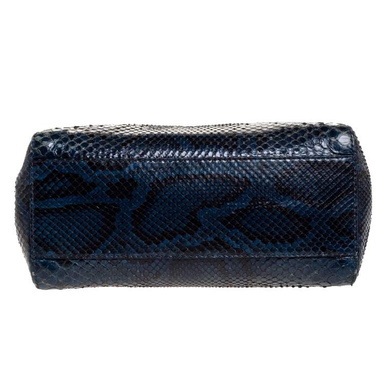 Pre Owned Fendi Blue Python Mini Peekaboo Top Handle Bag