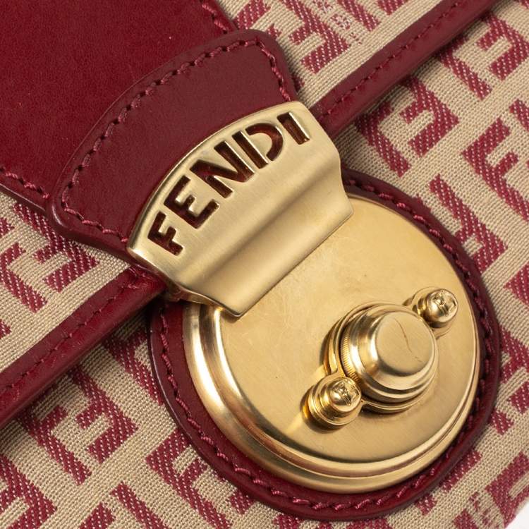 Pre Owned Fendi Red/Beige Canvas and Leather Pochette Bag