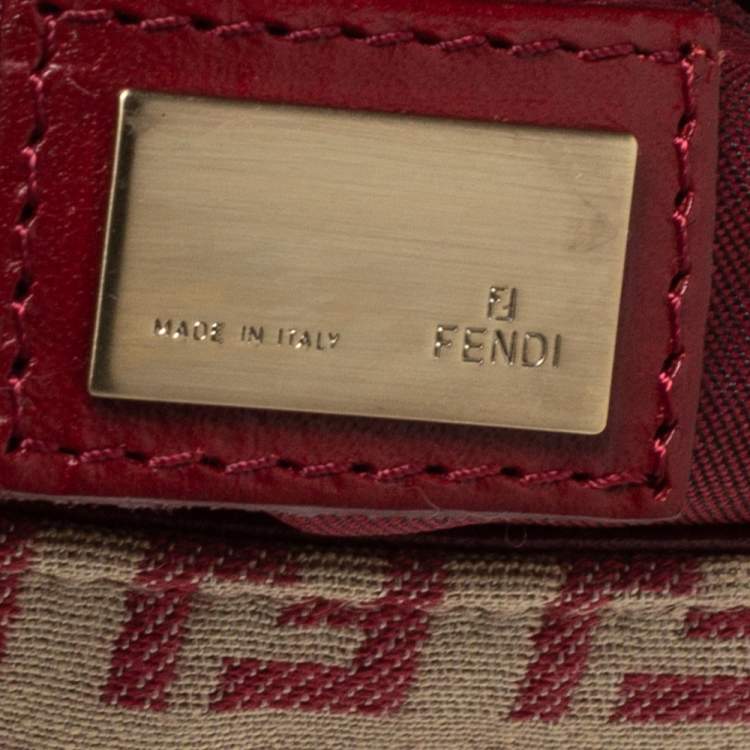 Pre Owned Fendi Red/Beige Canvas and Leather Pochette Bag