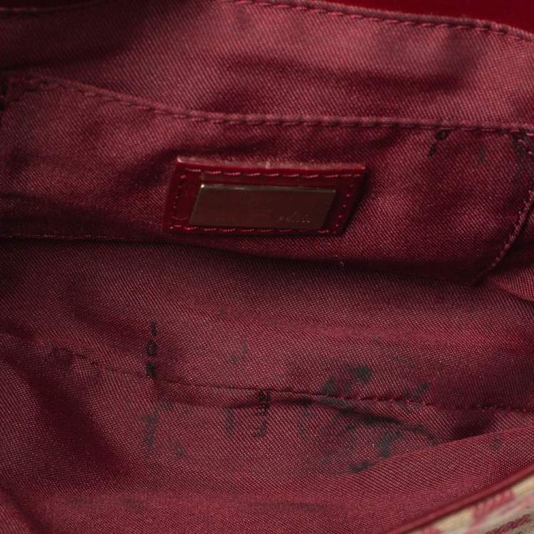 Pre Owned Fendi Red/Beige Canvas and Leather Pochette Bag