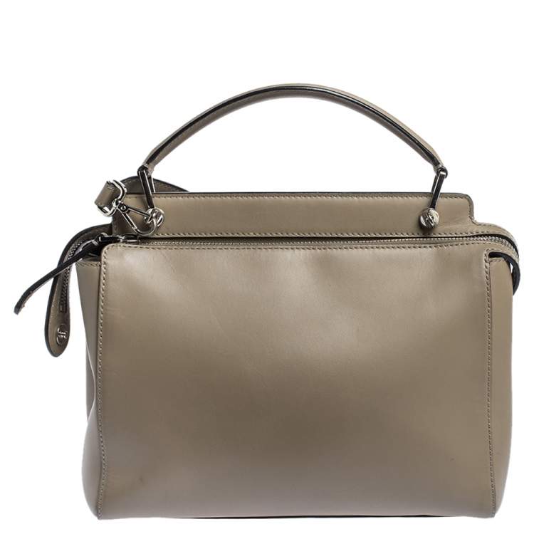 Pre Owned Fendi Bleeker Beige Leather Dotcom Top Handle Bag