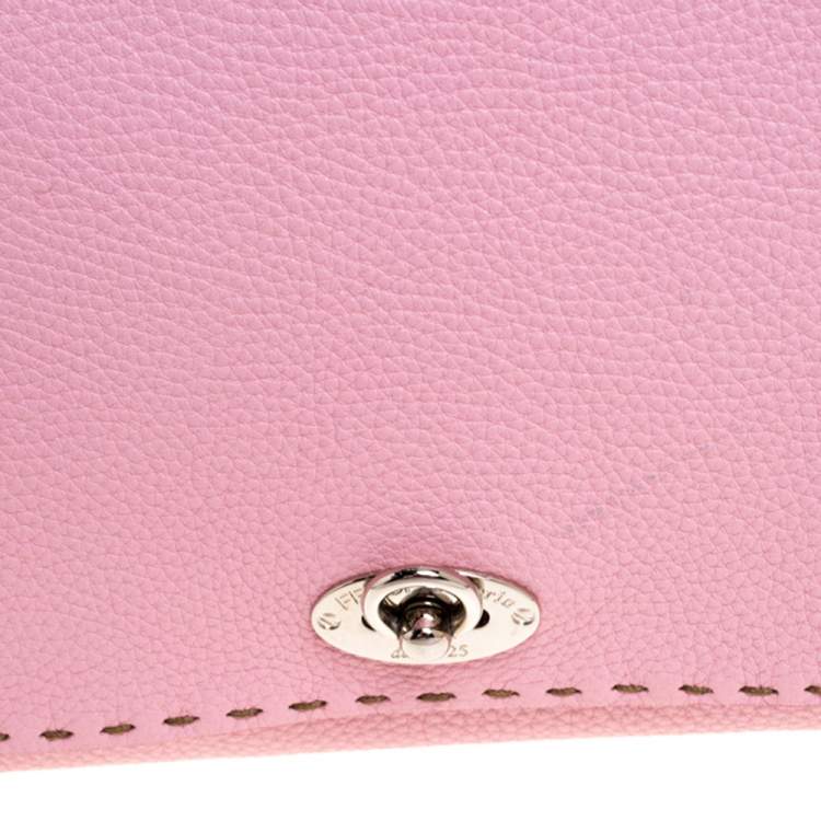 Pre Owned Fendi Pink Leather Selleria Flap Clutch