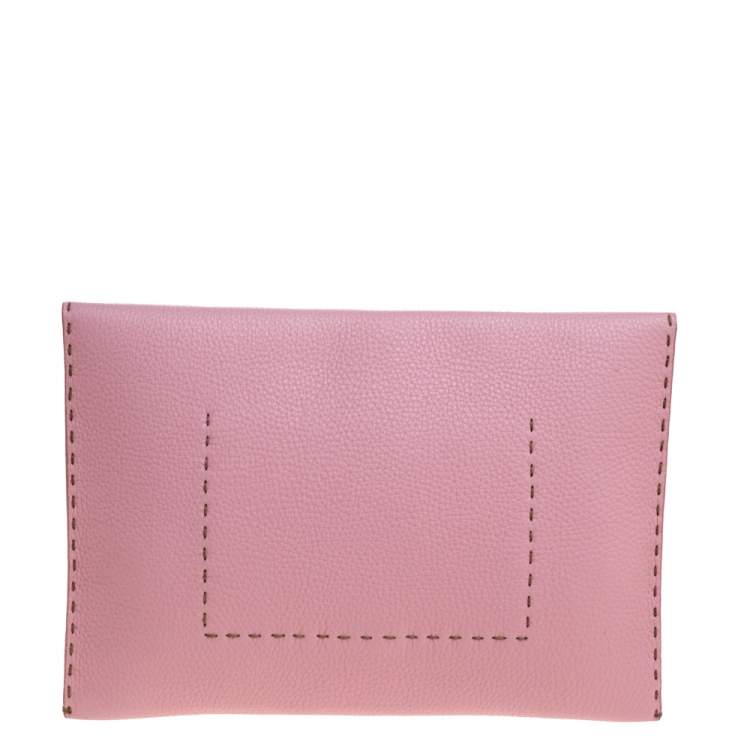 Pre Owned Fendi Pink Leather Selleria Flap Clutch