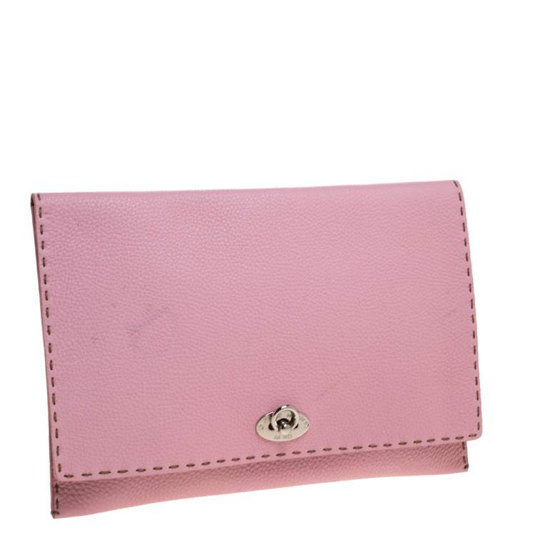 Pre Owned Fendi Pink Leather Selleria Flap Clutch