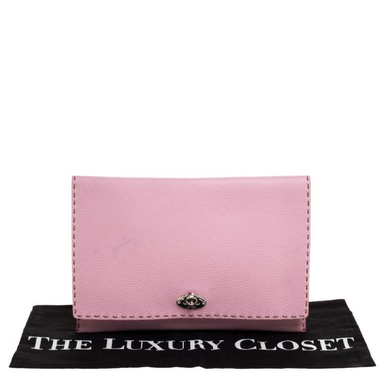 Pre Owned Fendi Pink Leather Selleria Flap Clutch