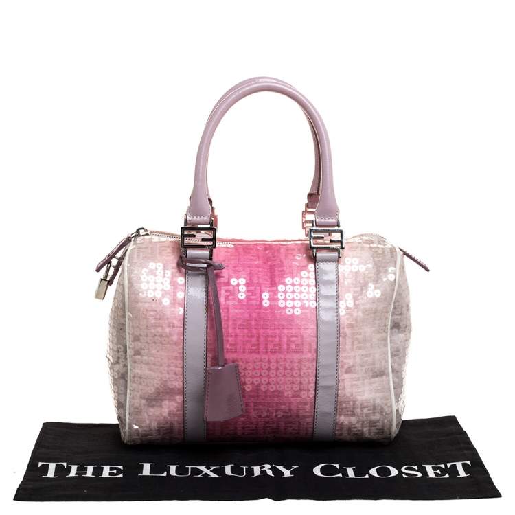 Pre Owned Fendi Pink Ombre Sequins and Fabric Small Forever Bauletto Boston Bag