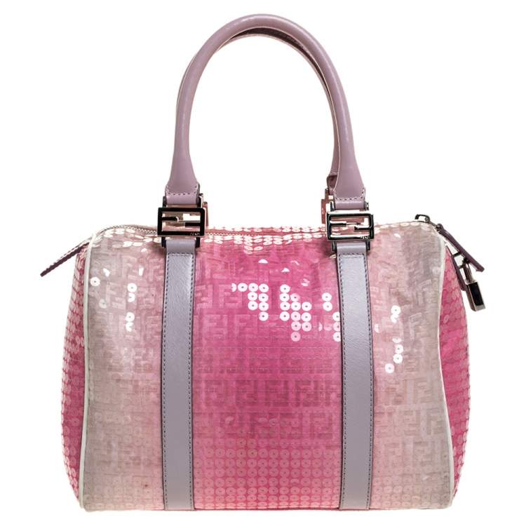 Pre Owned Fendi Pink Ombre Sequins and Fabric Small Forever Bauletto Boston Bag