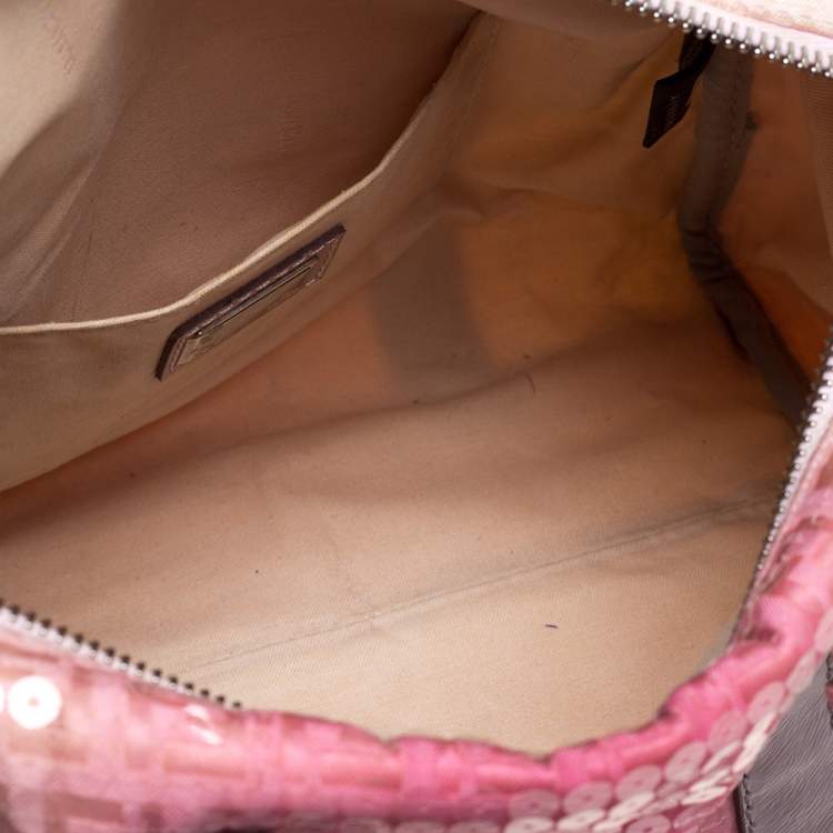 Pre Owned Fendi Pink Ombre Sequins and Fabric Small Forever Bauletto Boston Bag