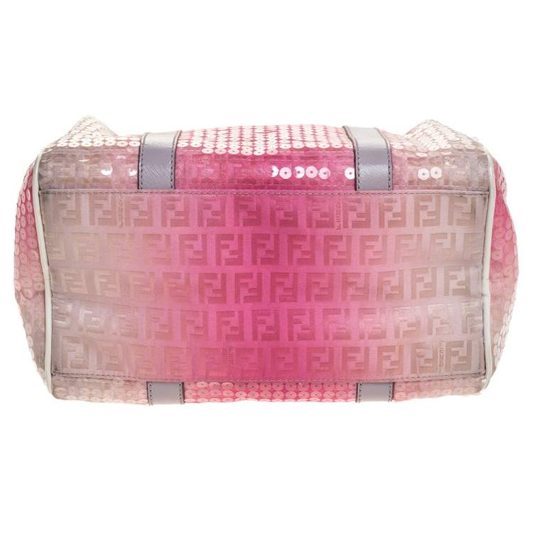 Pre Owned Fendi Pink Ombre Sequins and Fabric Small Forever Bauletto Boston Bag